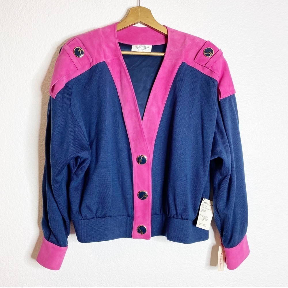 St. John- NWT Pink/Navy 100% Wool Vintage Jacket-L